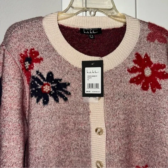 NWT Nicole Miller Women's Pink Floral Sweater Cardigan XL exclusive on decor - Picture 3 of 7